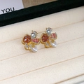 Floral pearl earrings with crystals and white shell petals in elegant gold setting - Multiple Flowers Shell Petal Pink Bead Style (ai-HE24197-10)