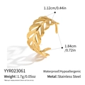 Detail of gold feather ring with open design showing dimensions and stainless steel texture - Feather Shape Style (YYR023061)