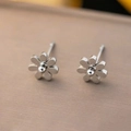 Chic silver daisy flower stud earrings with a polished 18k mirror finish for women - Daisy Stud Earrings / 10mm / Silver