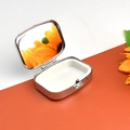 Silver metal pill box with internal mirror and white compartment for small jewelry - Rectangular No Compartment With Mirror V2
