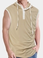 Men's sleeveless hooded polo shirt in khaki mesh fabric with white drawstring details - S / Khaki