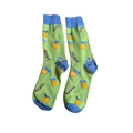 Green cotton crew socks featuring cute cartoon orange juice patterns and blue trim - 6628c / One Size