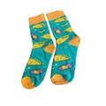 Blue mid-calf cotton socks with orange trim featuring taco and lime cartoon patterns - 6627c / One Size