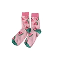 Pink mid-calf cotton socks with green accents and vibrant watermelon fruit pattern - 6623c / One Size