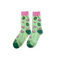 Women's crew socks with light green watermelon fruit patterns and pink ribbed cuffs - 6629c / One Size