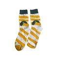 Mid-calf cotton socks featuring yellow and white stripes with green leaf pattern - 6626c / One Size