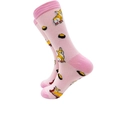 Pink crew socks featuring cute corgi and sushi pattern with elastic ribbed cuffs - 4029c / One Size