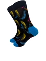 Black crew socks featuring colorful pop art banana patterns and blue reinforced heel toe - Ad172 / One Size