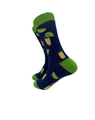 Navy blue crew socks with lime and cocktail prints featuring bright green toe and heel - 6681c / One Size