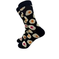 Women's crew cotton socks in navy blue featuring colorful fried egg pattern and ribbed cuff - 4200c / One Size
