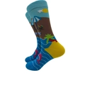 Women's cotton socks with tropical beach scene, blue sky and palm tree pattern - 4013c / One Size