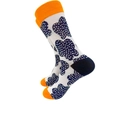 Mid-calf cotton socks with orange heel and blue cloud pattern in star art style - 4026c / One Size