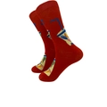 Red cotton crew socks featuring blue and yellow cocktail glass patterns for women - 6682c / One Size