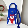 Blue knit mini shoulder bag featuring festive snowman pattern and magnetic flip cover - Silicone Phone Case #33