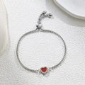 Close-up of adjustable silver box chain with red heart pendant and white zircon inlay - Red Heart (Steel Color) (D180)