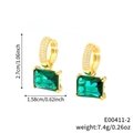 Elegant gold earrings with emerald-cut green cubic zirconia and micro-pave white stones - Dark Green