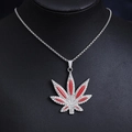 Hip hop esdoornblad hanger in zilver met rood emaille en pavé gezette kristallen - Zilver Rood + 60cm Box Ketting