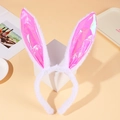 White plush bunny ear headband with pink holographic sequins for Easter or parties - Pink Fluorescent Bunny