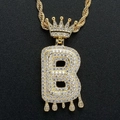 Hip-Hop Goldkrone Buchstabe B Anhänger Halskette mit Zirkonia und einer Kordelkette - Buchstabe B / Gold