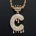 Hip-hop crown letter C pendant with dripping effect and gold rope chain - Letter C / Gold