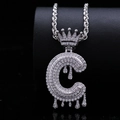 Silver hip hop crown letter C pendant necklace with zircon drip design and rope chain - Letter C / Silver