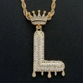 Gold plated hip hop letter L pendant with crown and zircon stones on twist chain - Letter L / Gold