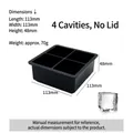 Black 4-cavity skull silicone ice mold tray, sized 113x113x48mm for whiskey ice cubes - Thin 4-Grid Square (No Lid) / Black