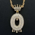 Hip hop gold necklace featuring a crown-topped letter O pendant with white zircons - Letter O / Gold