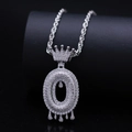 Iced out silver crown letter O pendant with dripping detail and rope chain necklace - Letter O / Silver