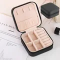 Close-up of black leather jewelry box interior with necklace hooks and ring storage slots - 9.5*9.5*5 / Twill Black