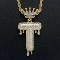 Gold-plated hip hop letter T pendant with crown and drip effect on rope chain - Letter T / Gold