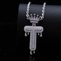 Silver hip hop necklace featuring an iced-out letter T pendant with a crown on display - Letter T / Silver