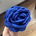 Detailed close-up of dark blue fabric rose hair claw showing multilayered fabric texture - 9.5CM / Sapphire Blue
