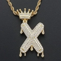 Iced out gold crown letter X necklace with zircon stones and rope chain for women - Letter X / Gold