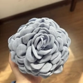 Detailed view of light blue fabric rose hair claw clip showing layered denim texture petals - 12cm Gray-blue (recommended)