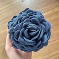Close-up of blue fabric rose hair claw clip with detailed petal texture and denim style - 12cm Dark Denim Blue (recommended)