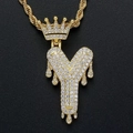 Gold-plated hip hop necklace featuring an iced-out crown letter Y pendant on a twist chain - Letter Y / Gold