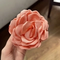 Handcrafted coral pink fabric rose hair claw clip with layered 3D floral petals - 9.5cm Jelly-like Orange Color (recommended)