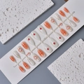 Almond fake nails featuring 3D floral patterns, cherry designs, and peach gradients - Hand-painted Cherry and Donut Style (WY-098) / 24 Pieces Strip Pack