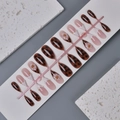 Almond fake nails in pink and leopard pattern with 3D white floral accents - Amber Leopard 3D Flower Style (WY-127) / Multi-piece Box Set