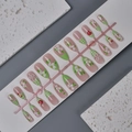 Pink almond press-on nails with 3D floral accents and green plaid patterns, 24pcs set - Wy-113 / 10 Pieces In Xs Size