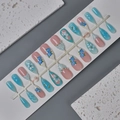 3D floral almond press-on nails in pink and blue with pearl accents, model WY-110 - Wy-110 / 10 Pieces In Xs Size
