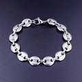 Silver stainless steel coffee bean link bracelet with a secure lobster clasp closure - 11mm Coffee Bean Link Chain / 18cm / Silver