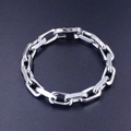 Silver stainless steel Figaro chain bracelet for men featuring flat rectangular links - 8mm Welded Flat Link Chain / 18cm / Silver