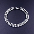 Polished silver stainless steel Cuban link bracelet with durable lobster clasp closure - 9mm Double Weave Link Chain / 18cm / Silver