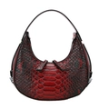 Red and black crocodile pattern crescent shoulder bag with animal texture and top handle - Red