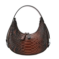 Deep brown crescent moon shoulder bag featuring a realistic snakeskin embossed texture - Dark Brown