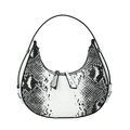 Chic crescent-shaped underarm bag with black and white python skin pattern and silver zipper - White