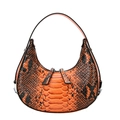 Fashionable half-moon shoulder bag featuring orange and black snakeskin texture - Orange Red