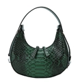 Fashionable dark green crescent shoulder bag with snakeskin texture and metal zipper - Green